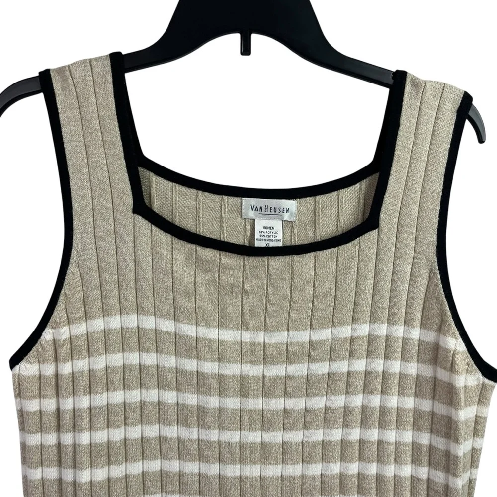 Van Heusen Knit Cardigan Tank Top Set Beige Stripe 2 Piece XL - Picture 12 of 15